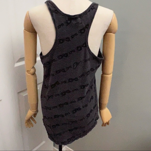 Obey Tops - Obey Distressed Grey Black Glasses Patter Slub Racerback Tank Size L